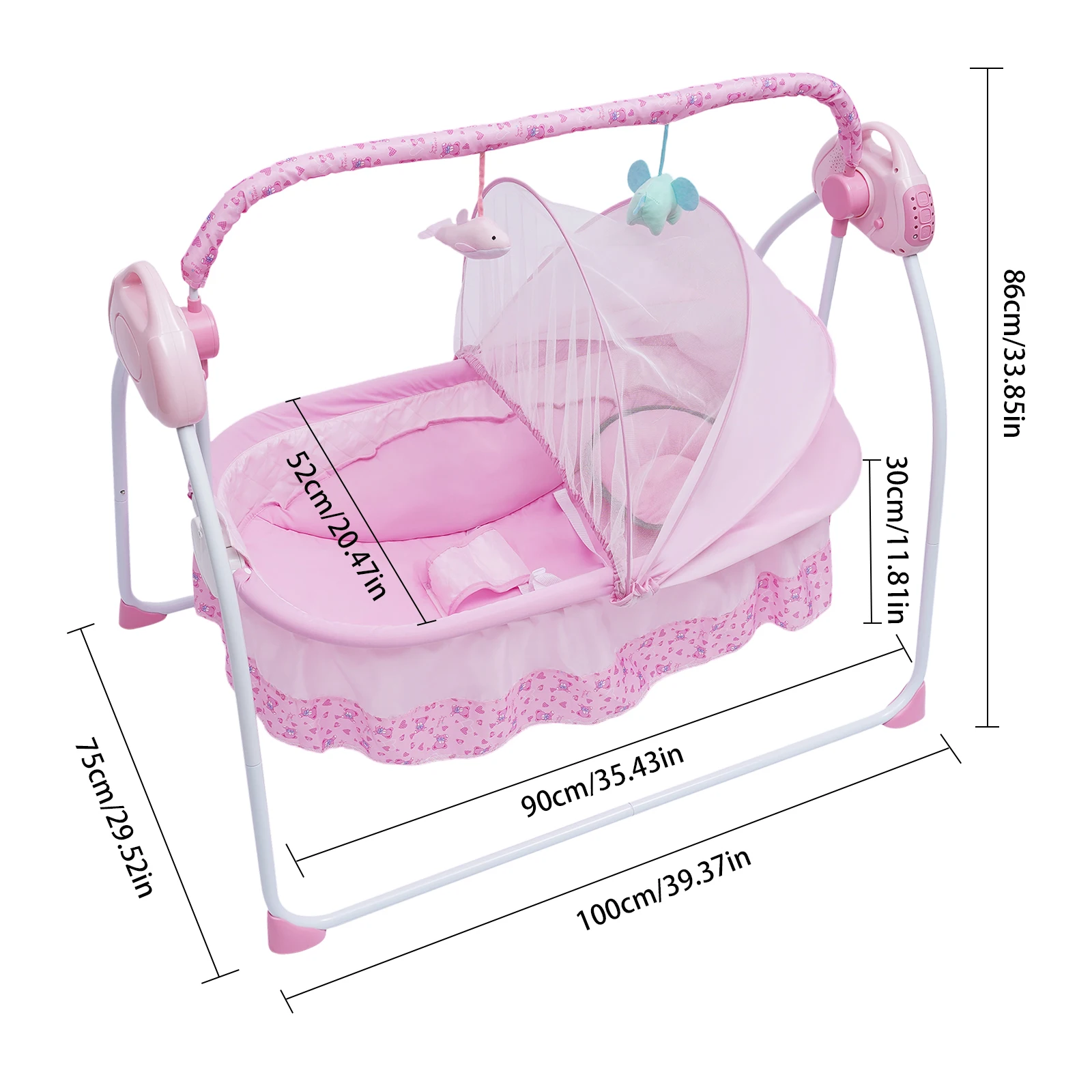 BYMAOCAR 5 Gears Electric Baby Crib Cradle Bluetooth Auto-Swing Rocking Bassinet Sleep Bed Infant Rocker+Net Adjustable Nursery 6