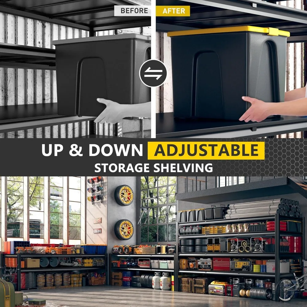 60" W Garage Shelving 2650LBS Heavy Duty Storage Shelves Adjustable 4 Tier Metal Shelves 60" W x 24" D x H