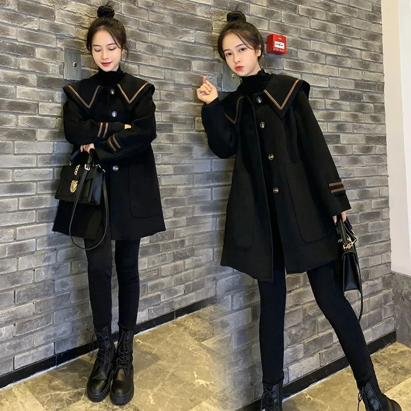 여성용 빈티지 모직 코트, 하이 엔드 루즈하고 슬림 한 카운터 모직 코트, 2023 가을 겨울 신상 
