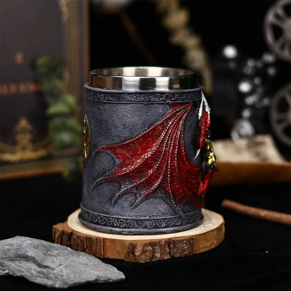 レトロなドラゴンロゴビールマグ,手描き,ステンレス鋼,コーヒーカップ