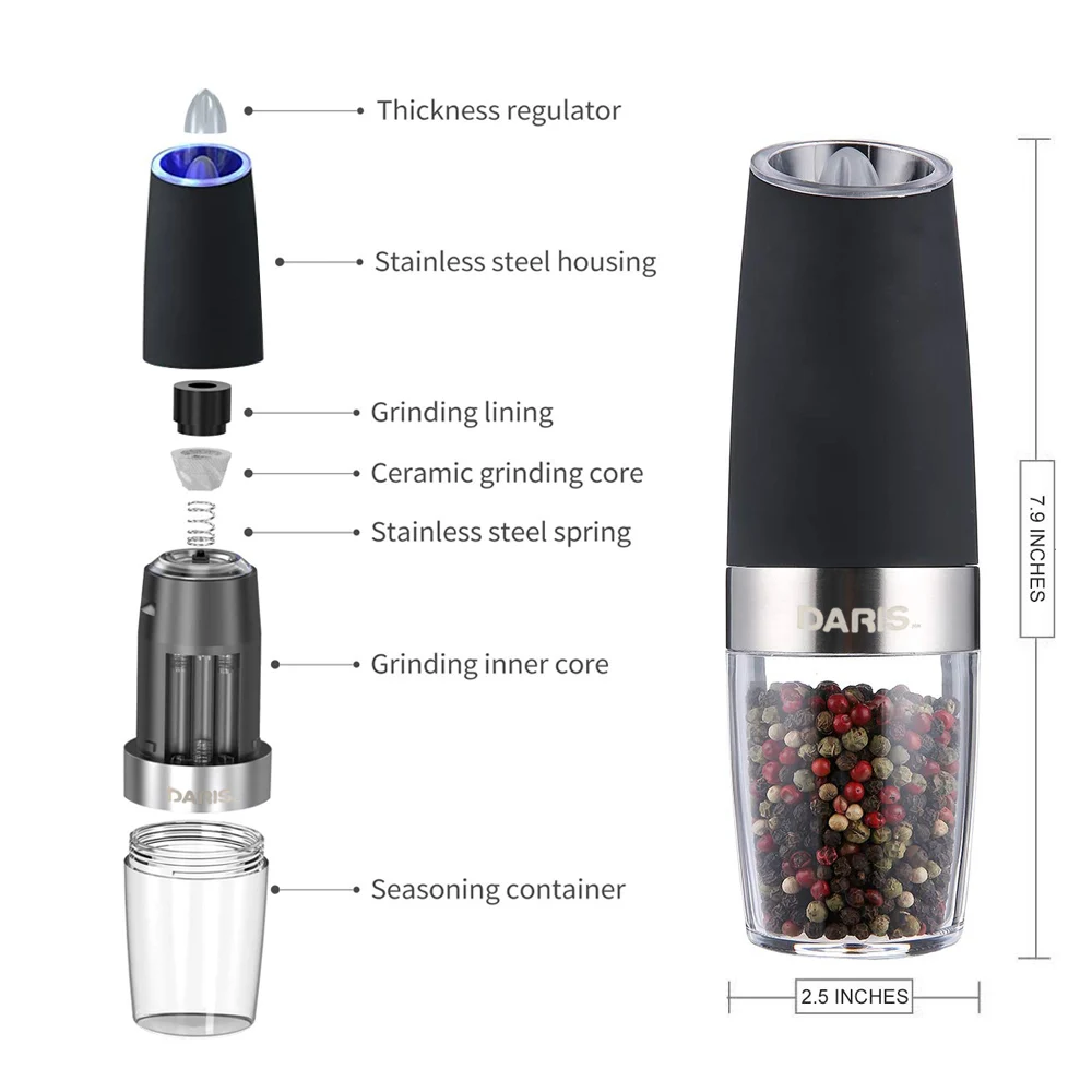 Electric Salt and Pepper Grinder Adjustable Gravity Spice Mill Kitchen  Gadgets and Accessories Transparent Smart Spice Grinder