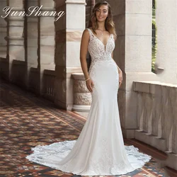 Yunshang Elegant Mermaid Wedding Dresses V-Neck Women 2024 Open Back Spaghetti Straps Bridal Gown Sweep Train Vestidos De Novia