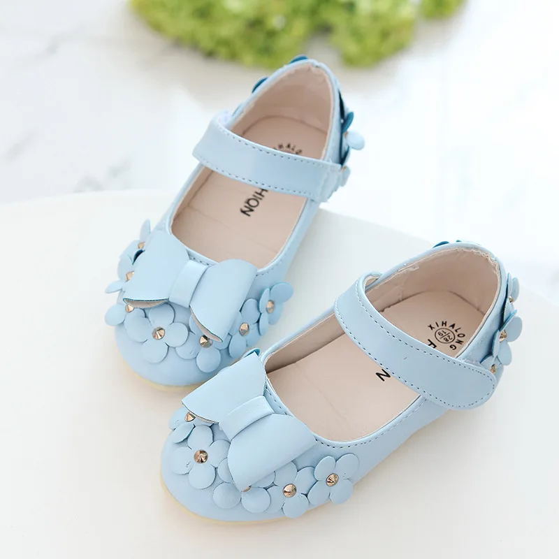 

Children's New Solid Bow Soft Sole Shallow Mouth Princess Shoes Comfortable Non Slip Flower Leather Shoes for Children
