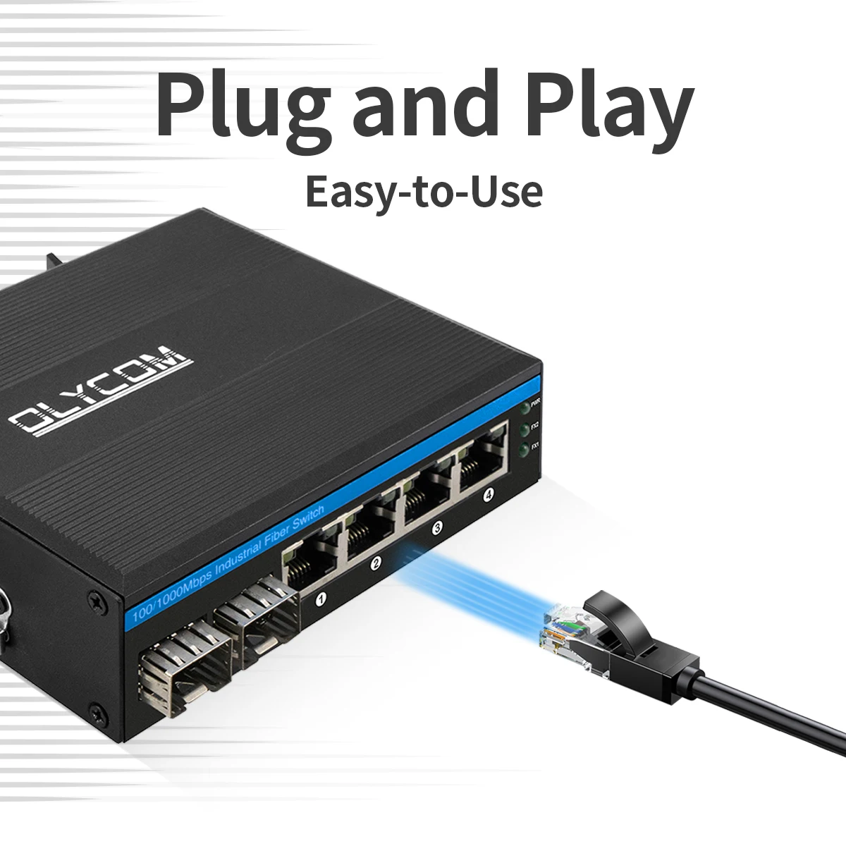 6-Port Hardened Industrial Gigabit PoE+ DIN-Rail Fiber Network Switch 4 x Gigabit PoE+ Ports 2 x 1.25G SFP Fiber Ports 120W for