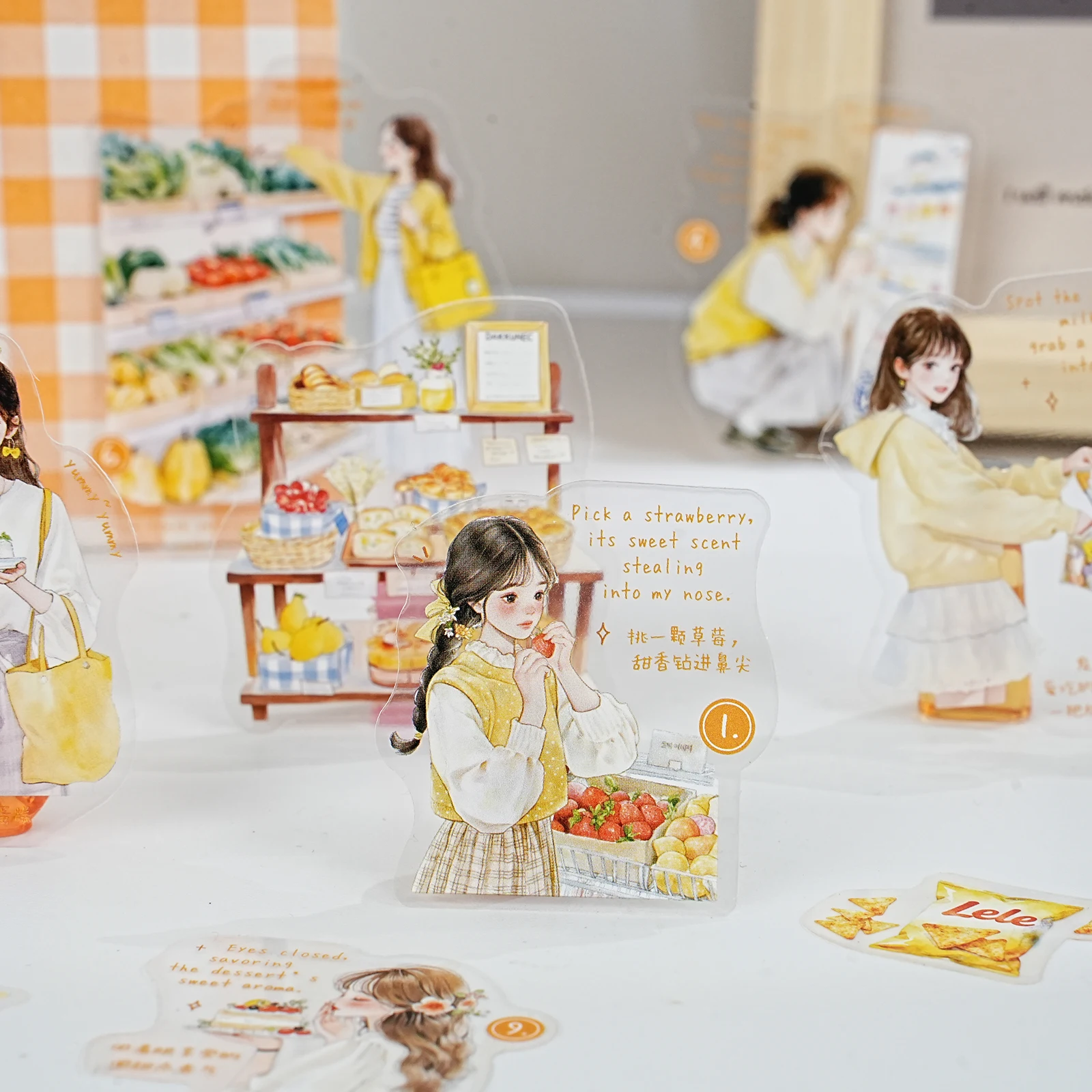 Etori Life 15Pcs 힐링 시리즈 데일리 쇼핑 스티커 신선하고 여성스러운 저널 장식 재료 노트북, 여행 가방, 스케이트보드, 자전거, 기타, 사진 앨범, 사무실 장식 액세서리, 방 장식, DIY 공예