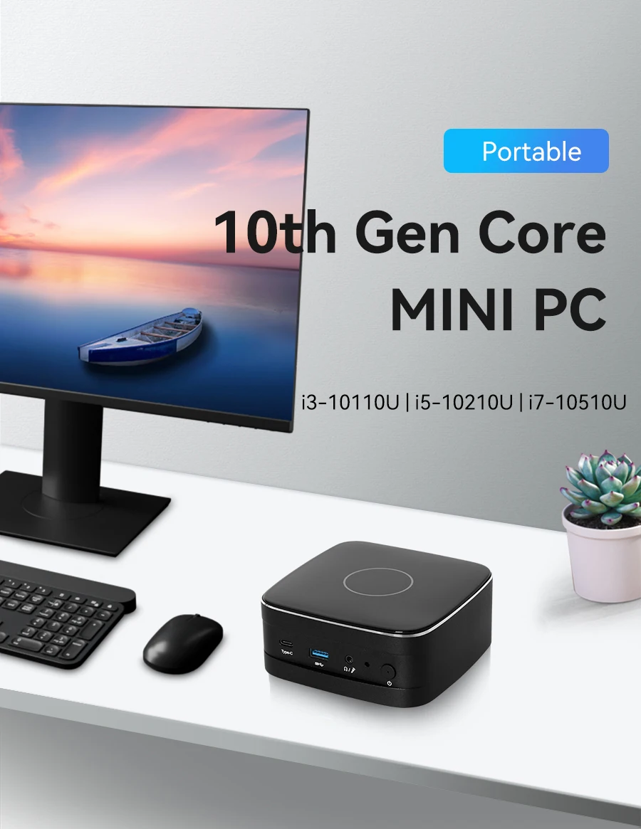 Мини-ПК BEBEPC 10-го поколения, Intel i7-10510U Dual DDR4 64GB M.2 1T Thunderbolt3 4K Windows 11 Wifi6 мини пк 10 го поколения intel core i7 10710u 10510u i5 10210u windows 10 linux hdmi2 0 dp sd карта мощный игровой настольный компьютер