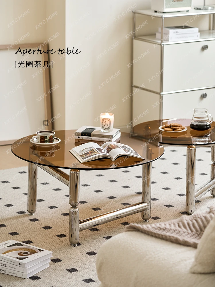 

Round Tea Table French Stainless Steel Creative Side Table Modern Living Room Corner Table