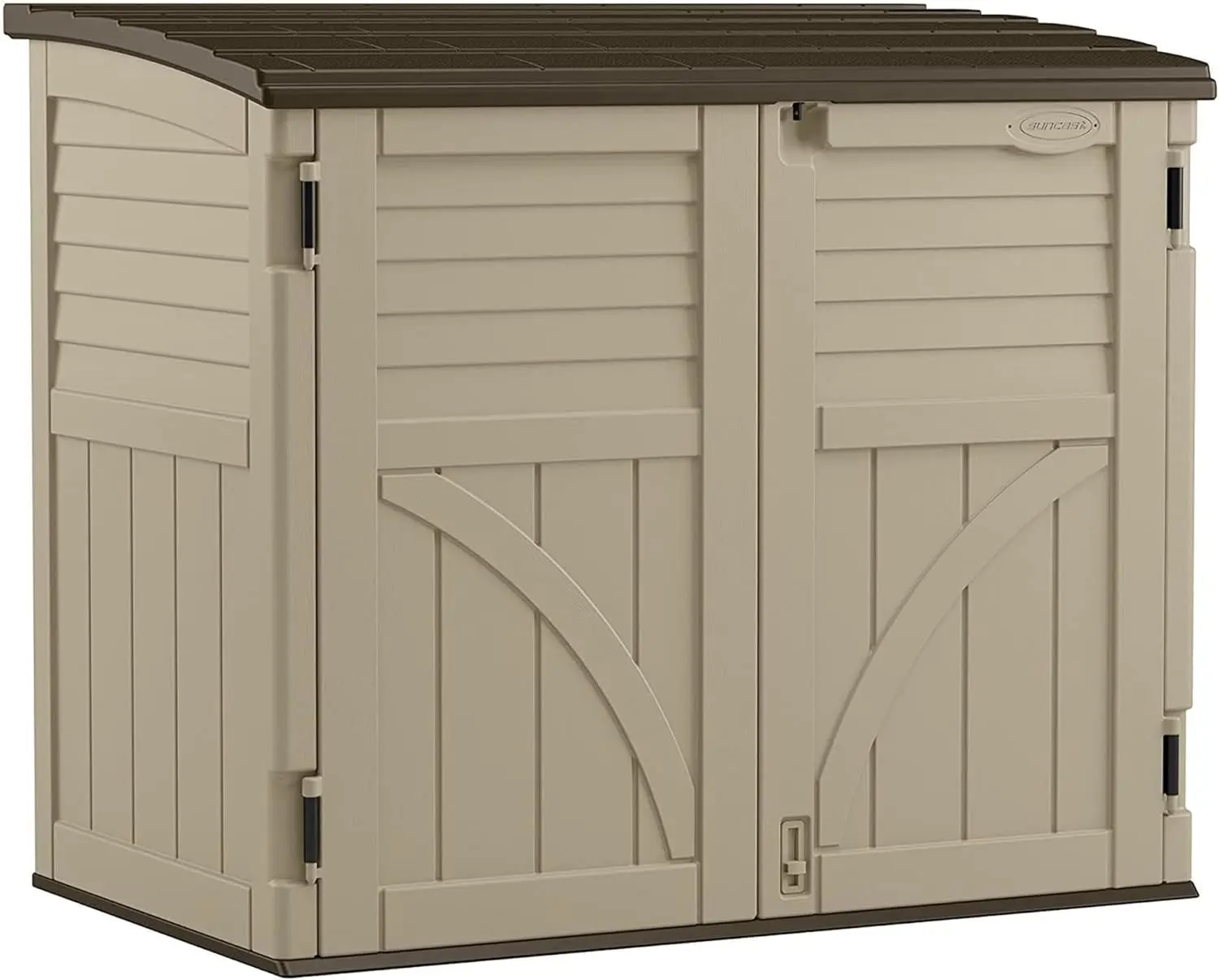 

34 Cubic Feet Durable All Weather Lockable Horizontal Plastic Compact Storage Shed for Garden Backyard Patio and Pool Supplies