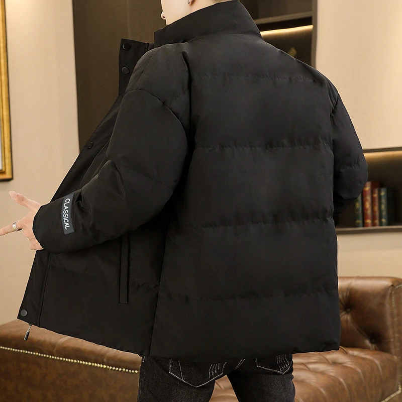 Solid Color Cotton-Padded Jacket 2023 Autumn Winter Men's Stand Collar Loose Thicken Bread Down Coat Outwear Warm Parkas Clothes