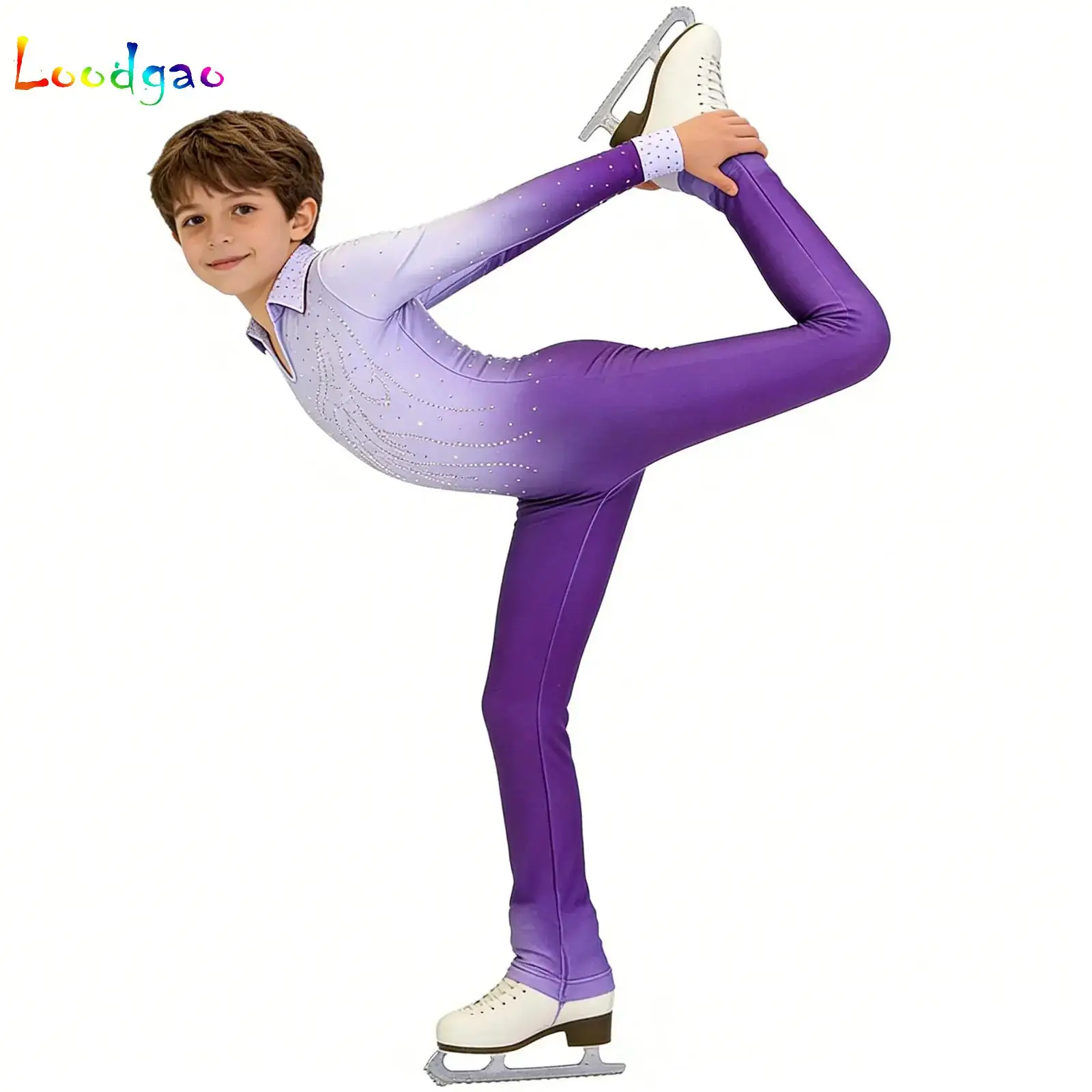 Teens Acrobatics Gymnastics Jumpsuits Kids Shiny Rhinestone Figure Ice Skating Bodysuit Girls Boys Long Sleeve Ballet Dance Wear 1