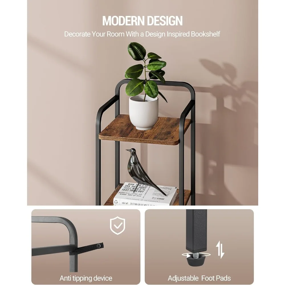 Narrow Book Shelf, Industrial Corner Shelf Storage Organizer, Slim Shelving Unit for Home Office, Living Room5-Tier, Bookcases 5
