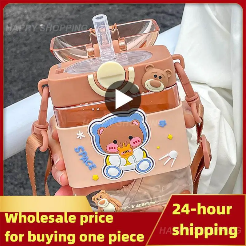 

5x16cm Water Cup Elementary School Sports Water Bottle Little Bear Cup Drinking Bottle 470ml Water Bottle Portable Straw Cup