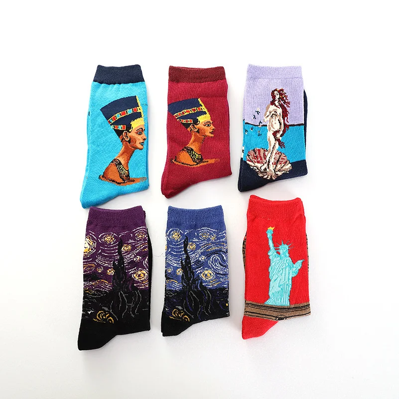 5 paare/los Herren Socken Harajuku glücklich lustig kausale Baumwoll socken Sternennacht Kunst Ölgemälde für Weihnachts geschenk – Detail 3