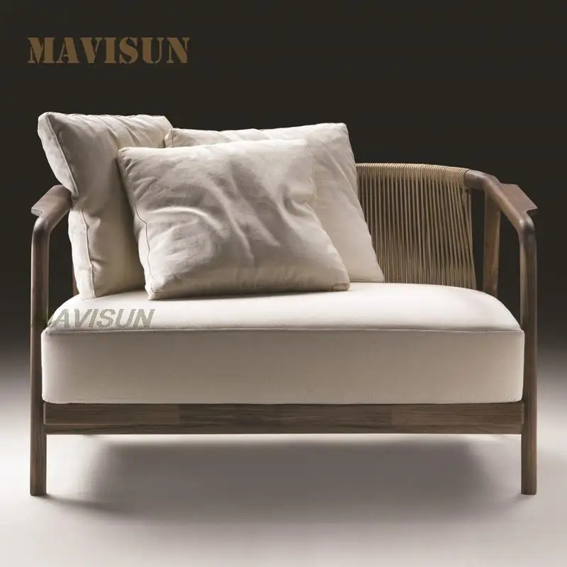 High-End Rattan Sofa For Model Room Solid Wood Villa Small Sofa Combination Living Room Long Dining Table With Chair