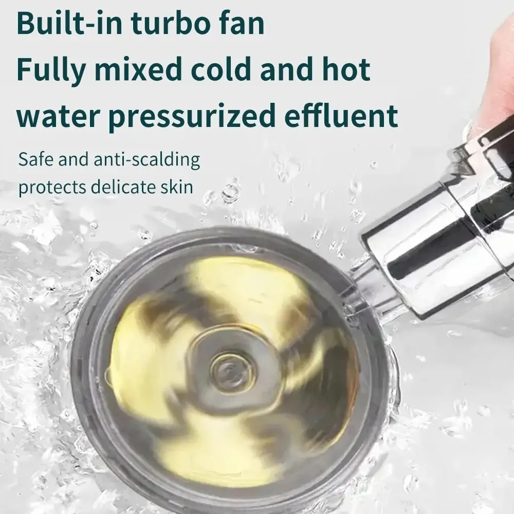 Shower Head High Pressure Rainfall Water Saving 360 Rotating Twin Turbo Propeller Fan Bathroom Accessories