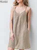 2024 ZANZEA Women Casual Backless Straps Dress Sleeveless V-Neck Sundress Female Summer Solid Robe Party Beach Vestidos Oversize