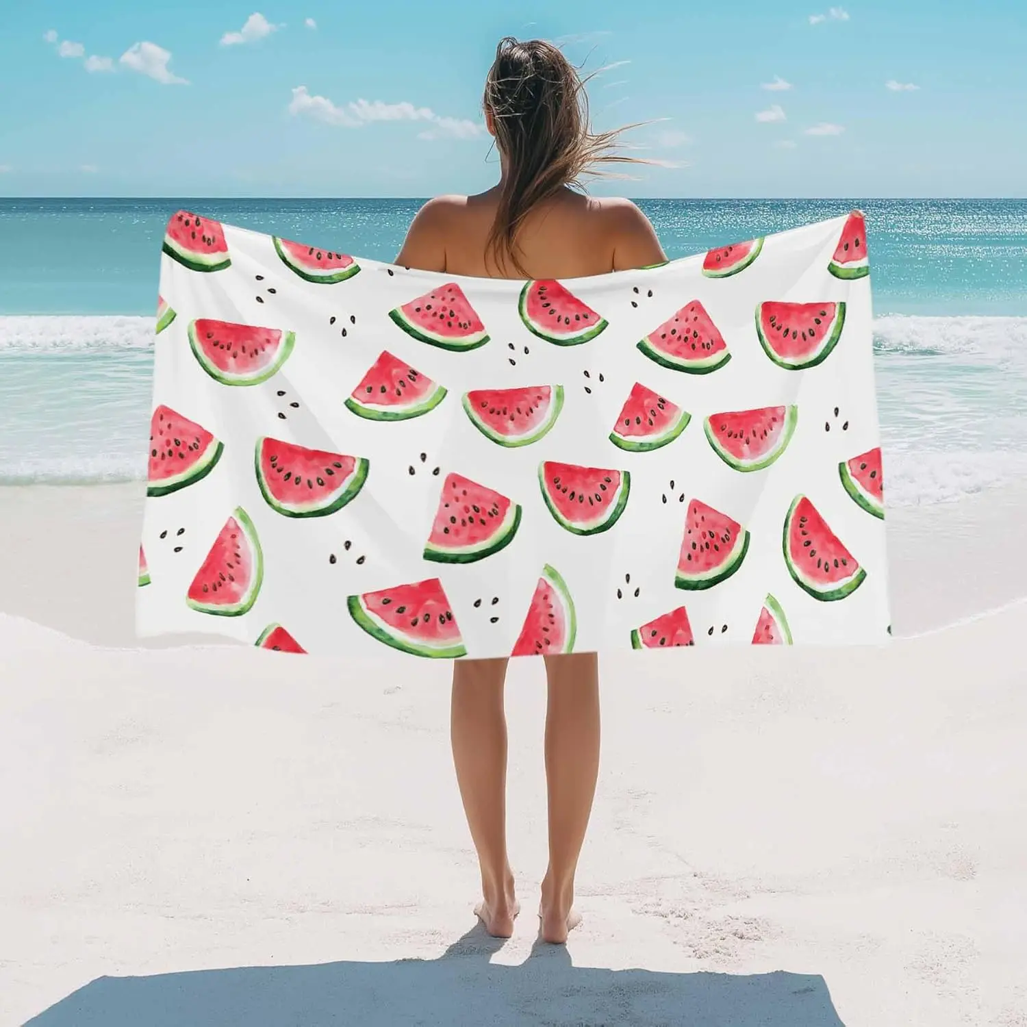 Serviette de plage pastèque douce absorbante séchage rapide été_voghion.com