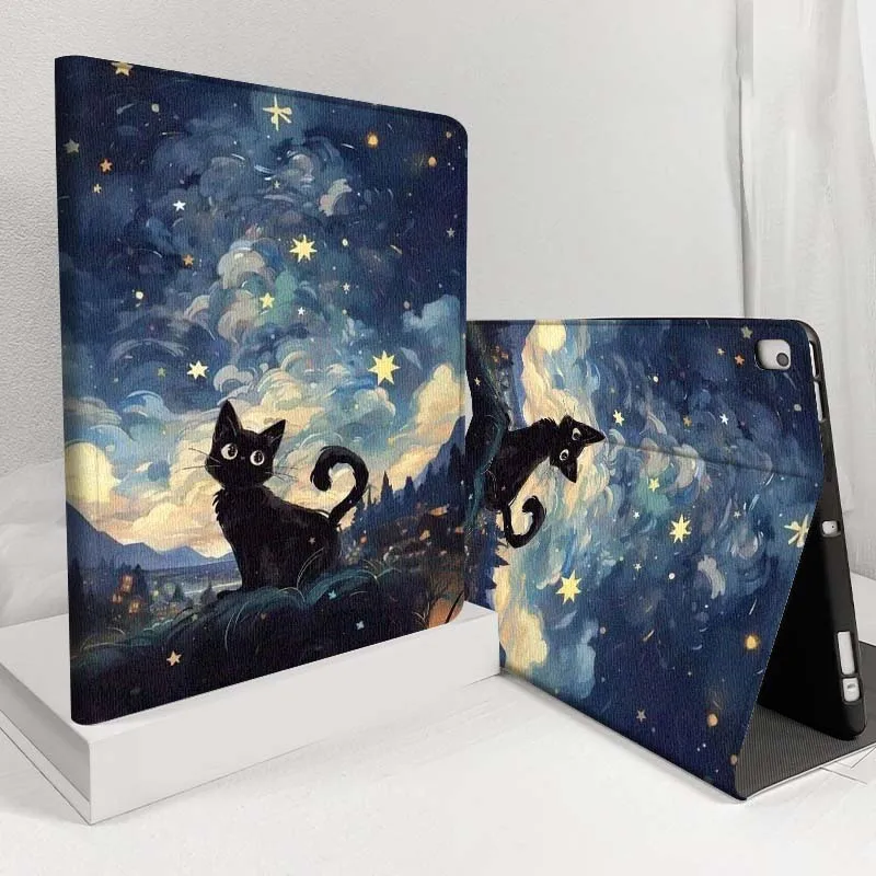 Cartoon Van Gogh Cat Art Tablet Case
