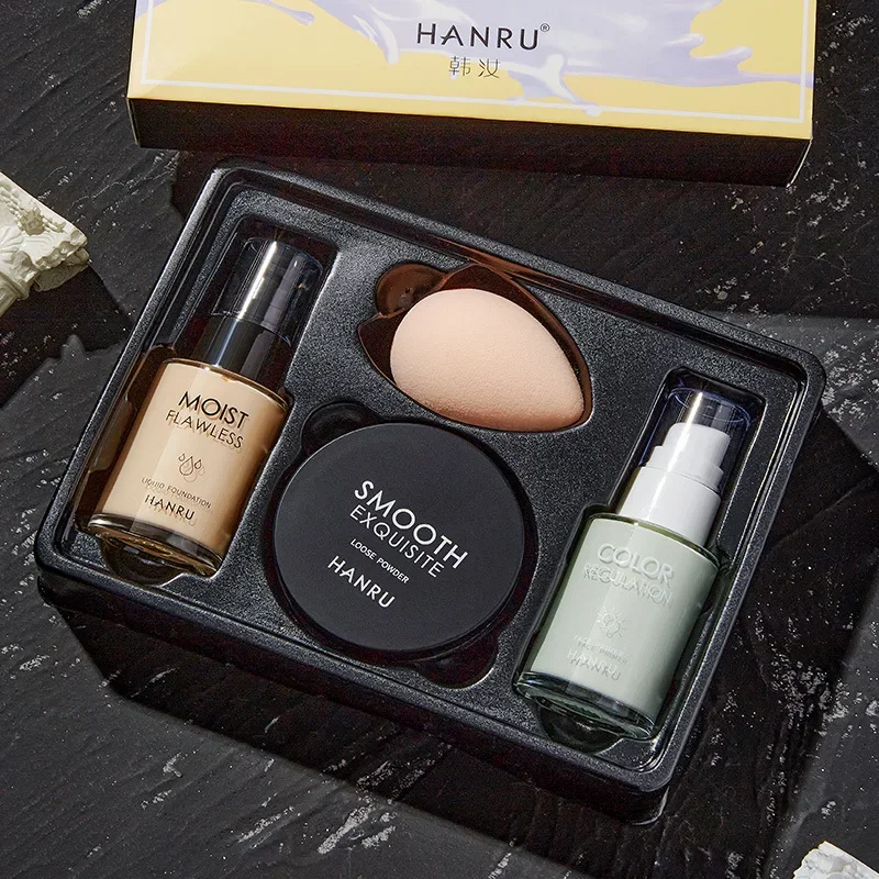 Makeup Cosmetics Christmas Make Up Gift 4pcs Initial Beauty Skin Makeup Primer Moisturizing Oil Control 3-in-1 Setting Powder