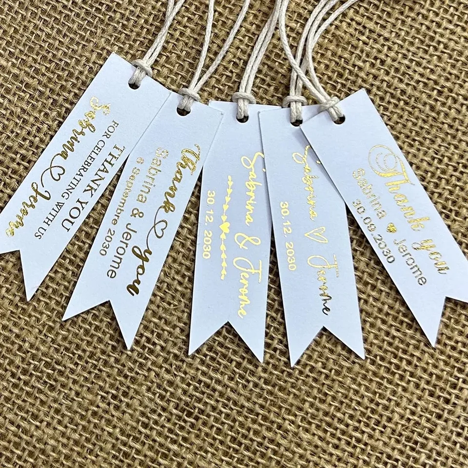 100 Etichette Carta Personalizzate Da Appendere – 7x4,5 Cm Per Bomboniere E Regali - 2