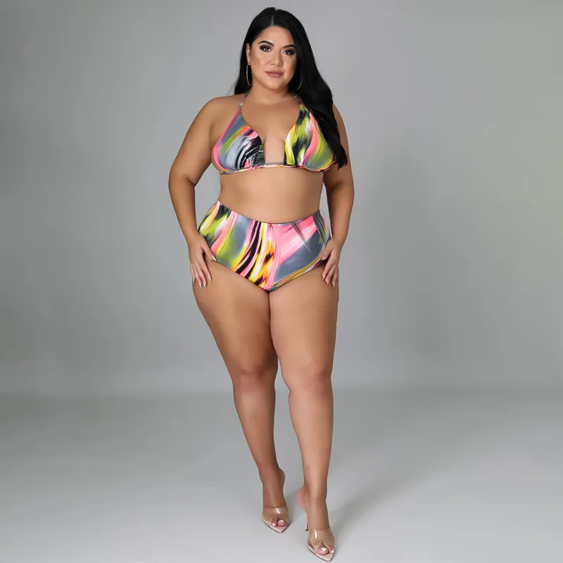 Plus Size Sets For Women Striped Bra Tops And Pants 2023 Spring Three Two Piece Set Fashion Swimwear Designer Swimsuit Clothes