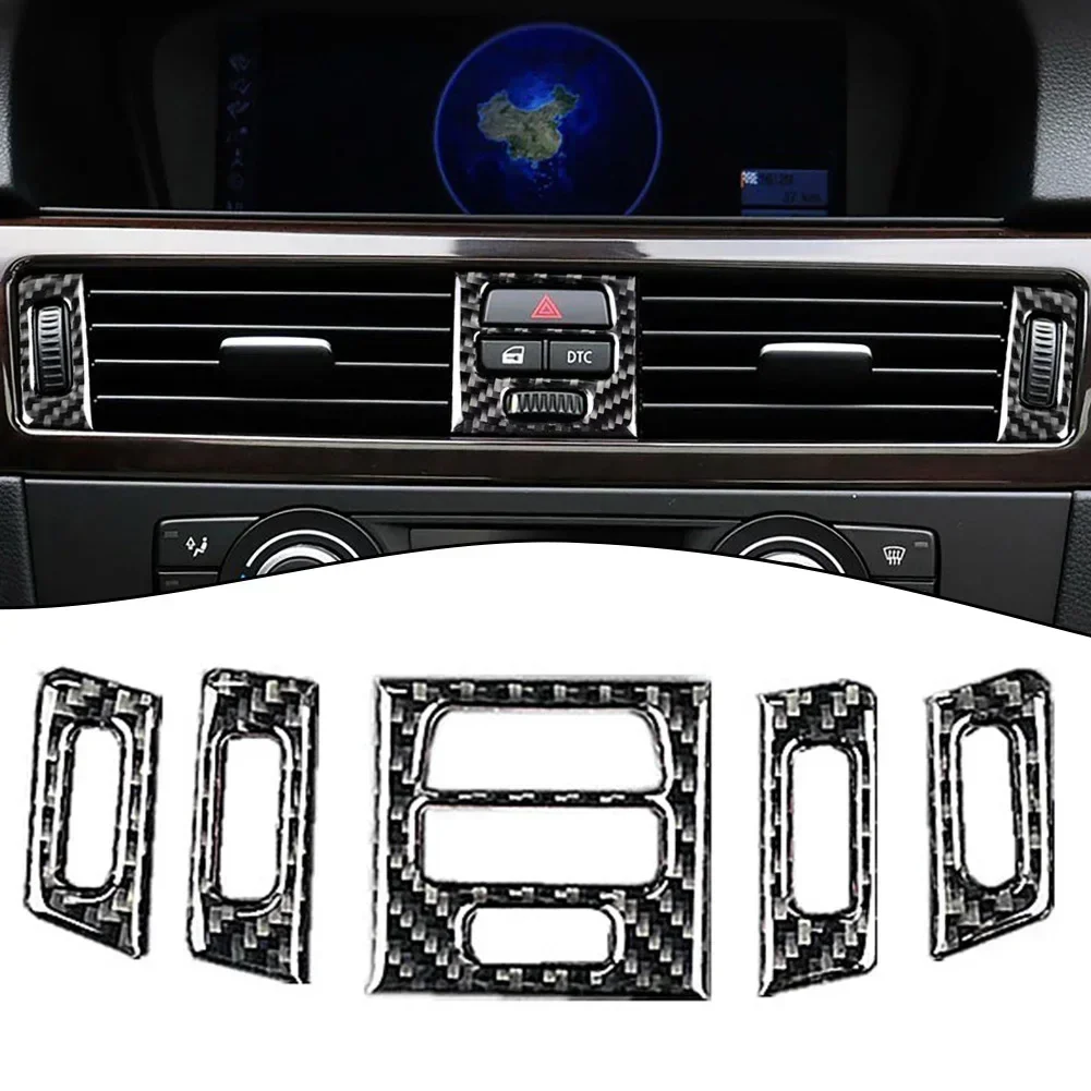 Car Console Outlet Cover 5Pcs Carbon Fiber Central AC Vent Outlet Trim For BMW 3 Series E90 E92 E93 2005-2012