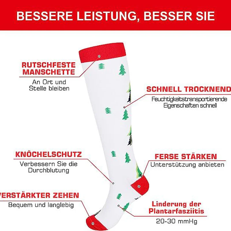 Christmas Socks Compression Socks Running For Men Women To Promote Blood Circulation Travel Outdoor Cycling Hiking Rugby