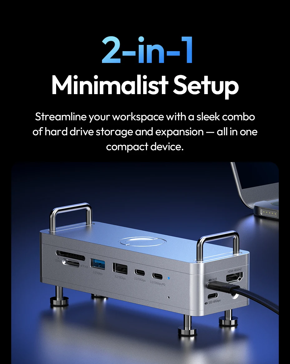  QT03 Docking Station with SSD Enclosure 2-in-1 Minimalist Setup for Storage Ch
