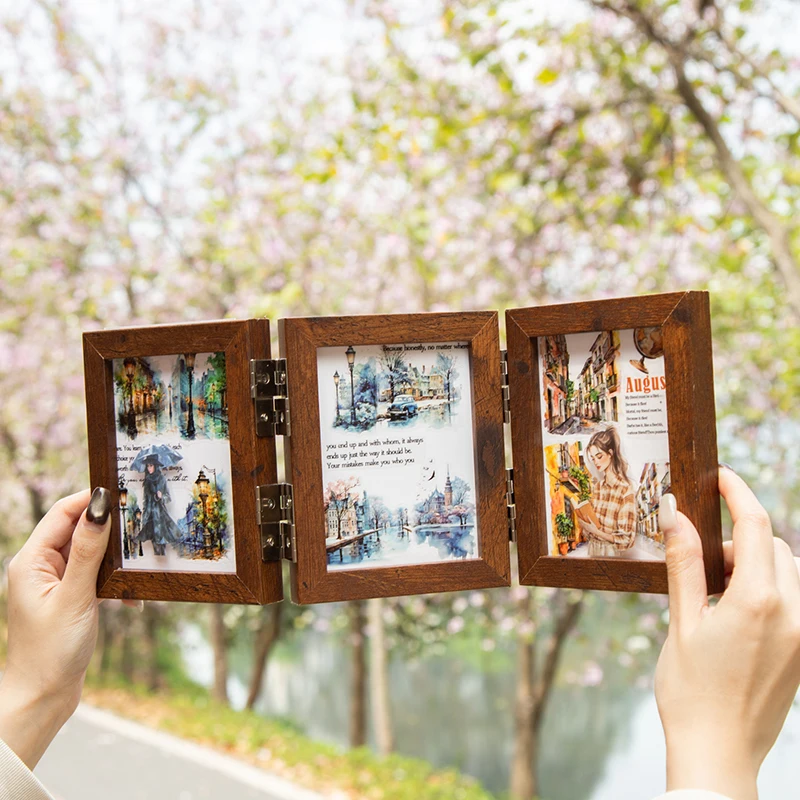 2m/roll PET Die-cut Tape Romantic City Travel Street Landscape Street Light Pattern Tape Creative DIY Greeting Card Decoration 2