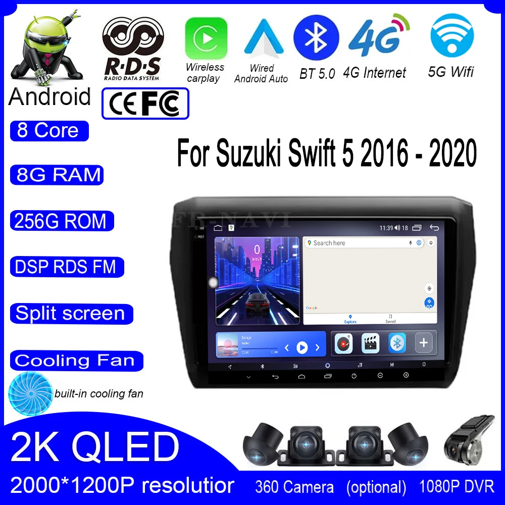 

9 дюймовый Android 14 для Suzuki Swift 5 2016 - 2020 автомобильное радио, стерео, мультимедийная навигация, GPS, видеоплеер DSP QLED Carplay