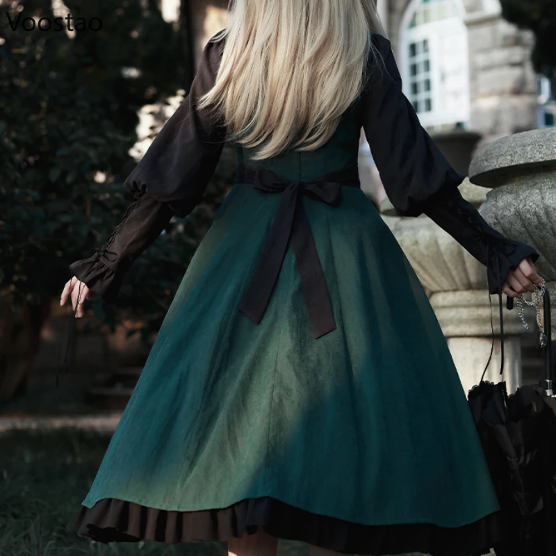 Lolita Cosplay Costumes Vintage Lolita OP Dress Women Elegant Gothic Magic School Cloak Long Sleeve Party 2 Piece Set Girls Sweet Halloween