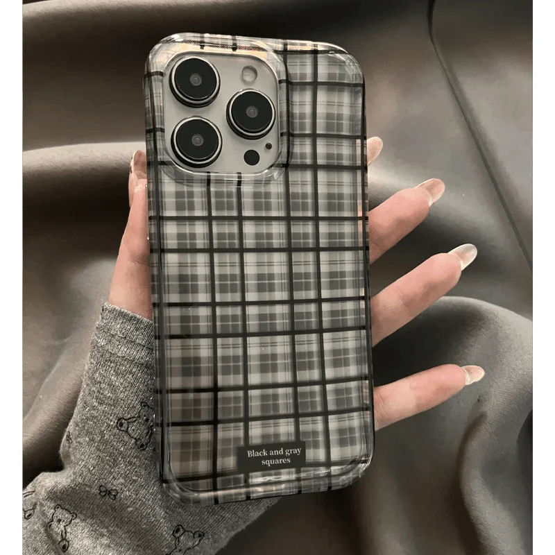 Cute Dopamine Color Block Plaid Matte Frosted Shockproof Phone Case
