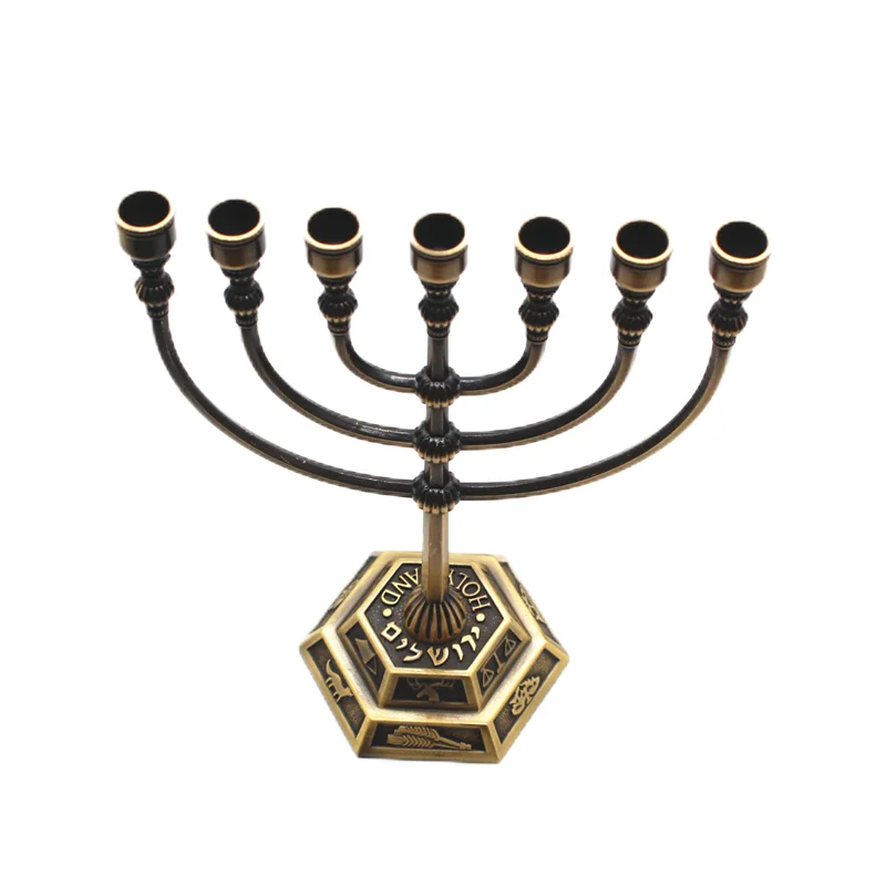 Menorah Home Decoration 7 Bracnh Judaica Religious 12 Tribes Hanukkah Candabra Alloy Decor