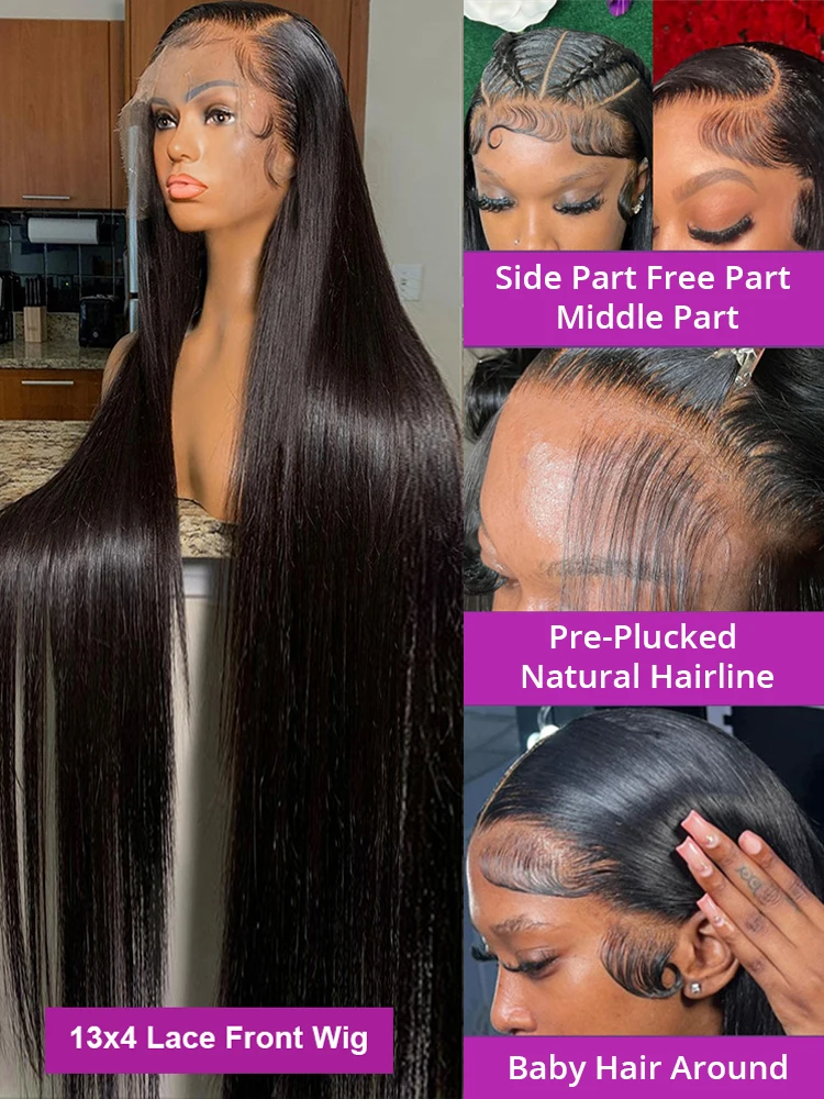 360 Full Lace Human Hair Wig Bone Straight Lace Front Wig 13x4 HD Transparent Lace Frontal Wig For Women Preplucked 250% Density 4