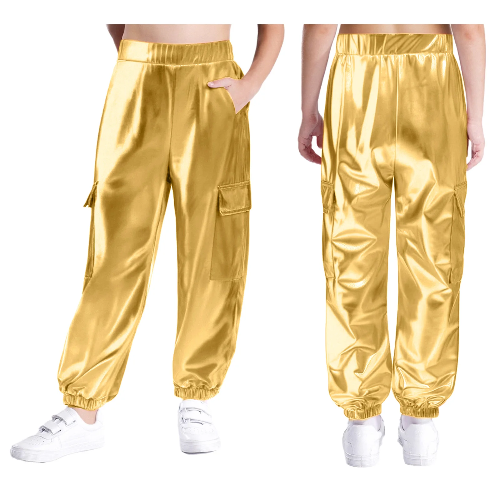 Jungen Mädchen Hip Hop Jazz Street Dance Hosen Mode Metallic Glänzenden Elastischen Bund Hosen Skateboard Leistung Kostüm – Detail 22