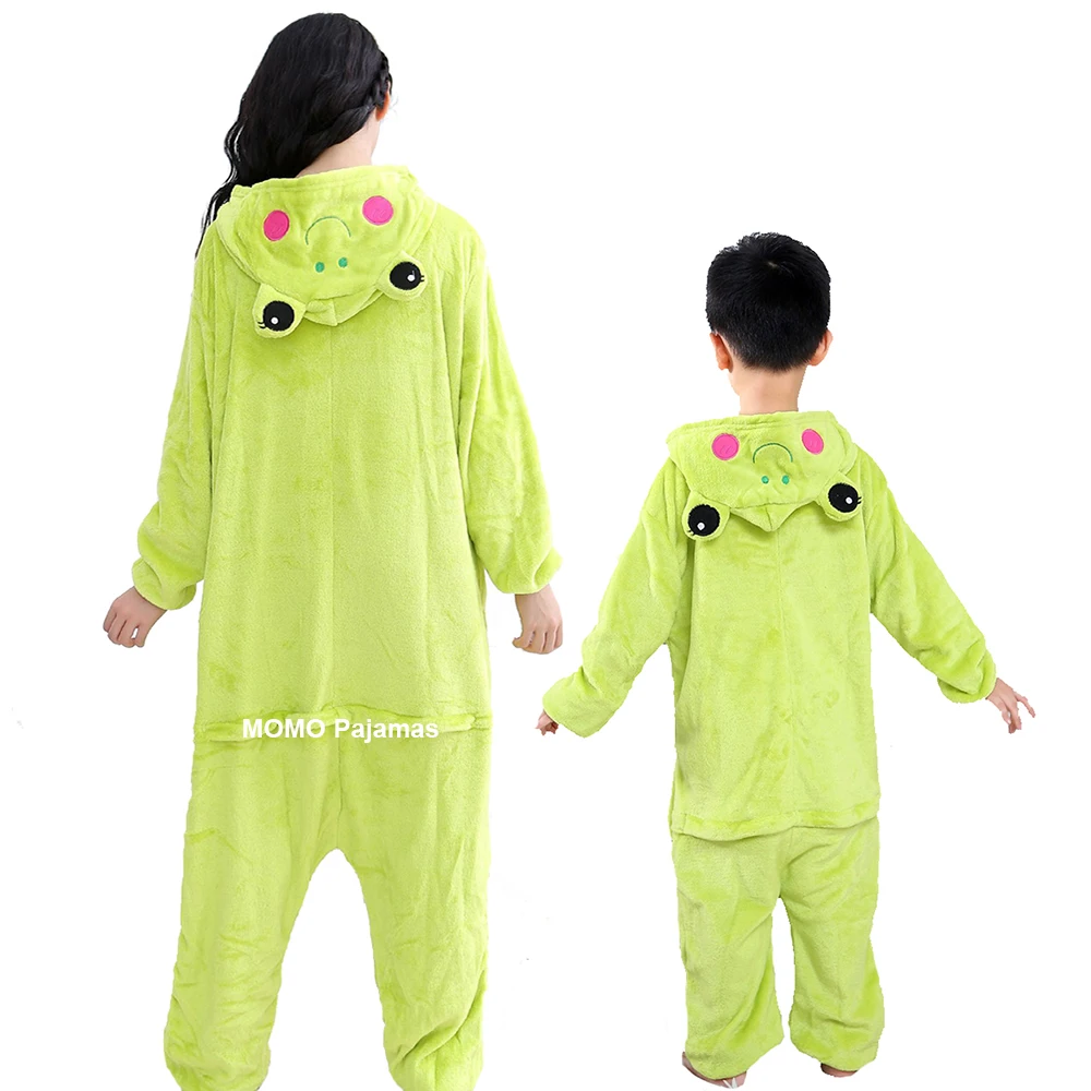Kigurumi Adult Halloween Onesie Flannel Warm Pajamas Anime Unisex Cosplay One Piece Frog Family Christmas Party Costume Homewear