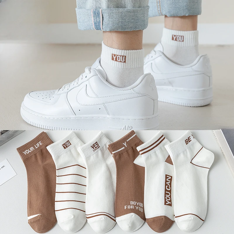 

5 Pairs Cotton Socks Men Low Cute Ankle Sports Socks Spring Autumn Summer Socks High Quality School Socking Boys Striped Words