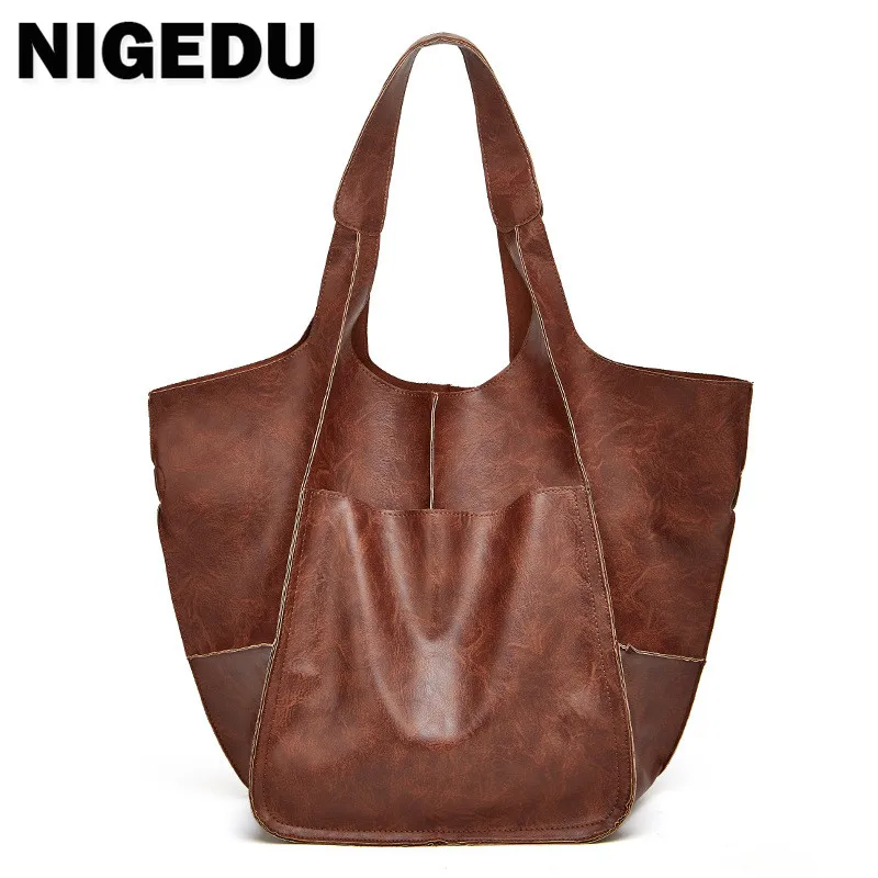 

Винтажная Женская сумочка из мягкой искусственной кожи, Хобо на плечо, брендовые Дизайнерские Большие тоуты для женщин, ручные сумки, дорожная сумка для покупок