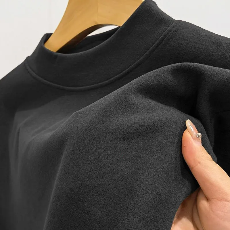 Half-high Neck Warm Men Thermal Underwear Tops Long Sleeve Fleece Winter Thin First Layer Wear Undershirts