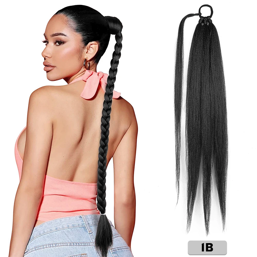 Synthetic Ponytail Extensions Boxing Braids Wrap Around Chignon Tail With  Rubber Band Hair Ring 26 Inch