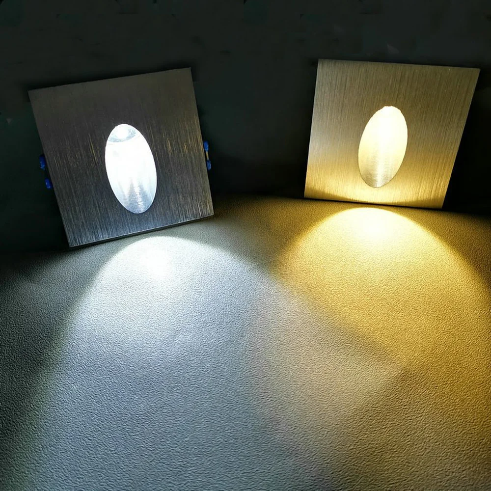 Led Stair Light Aluminum Recessed Square Round Wall Lamp 1W 3W Step Pathway Corner Sconce Staircase AC85-265V Night Lighting Led Light Led Wall Lamp Wall Light
