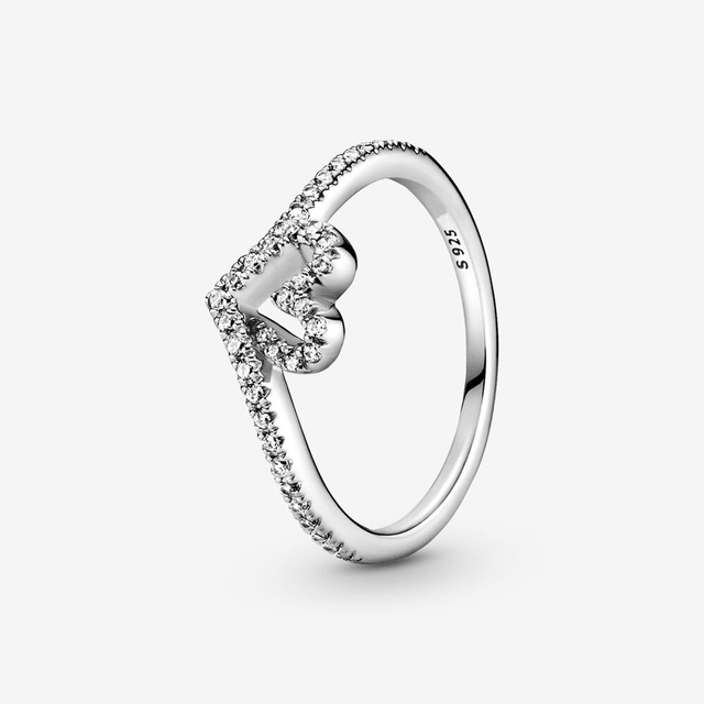 Sterling Silver Rings For Women Original Tiara Heart Wishbone Engagement Rose Gold Wedding Stacking Ring Crystals Jewelry