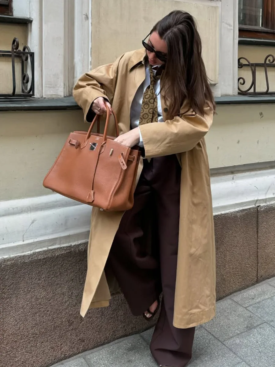 Bornladies Women's Long Trench Coat Lapel Single Breasted New Autumn Winter Jackets Cotton Loose Outerwear Trench