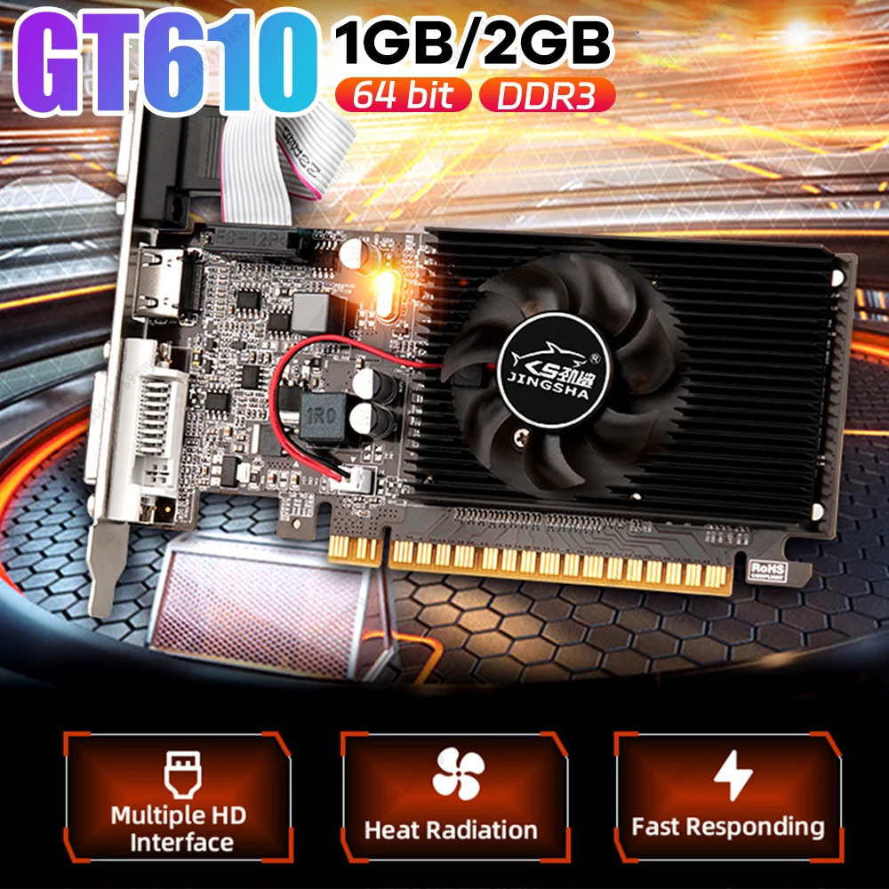 GT610 グラフィックス ビデオ カード 810MHZ DDR3 1GB ゲーム用ビデオ