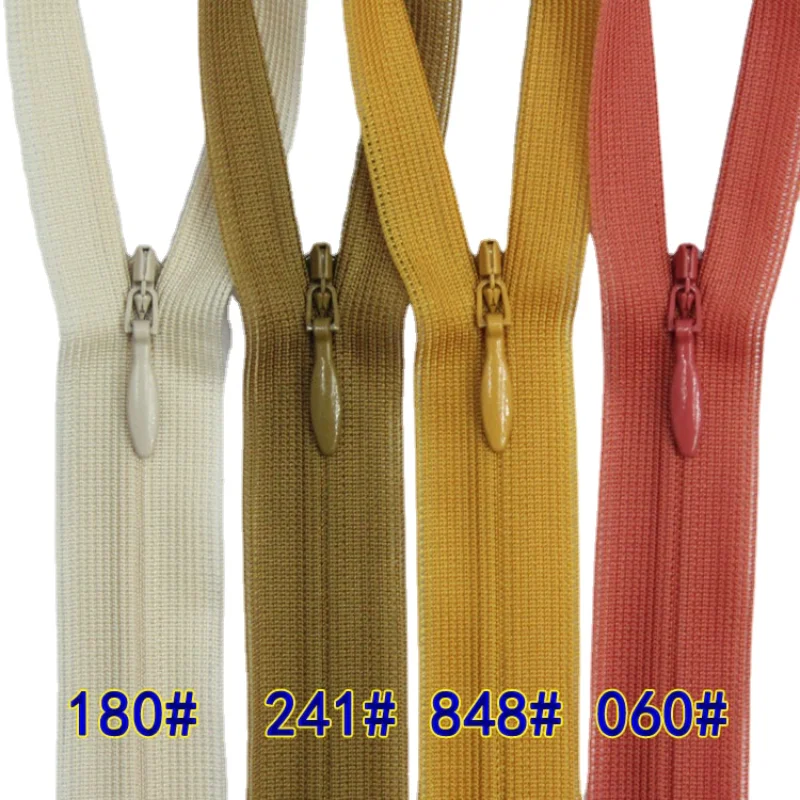 

50pcs/Lot 2CC 25cm 60cm YKK Lace Invisible Nylon Coil Zipper Beige Mustard Turmeric Red Wedding Dress Clothing Sewing Accessory