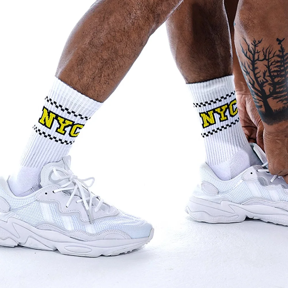 Men's Tall Tube NYC Alphabet Fitness Men's Cotton Socks Towel Bottom Cotton Socks Basketball