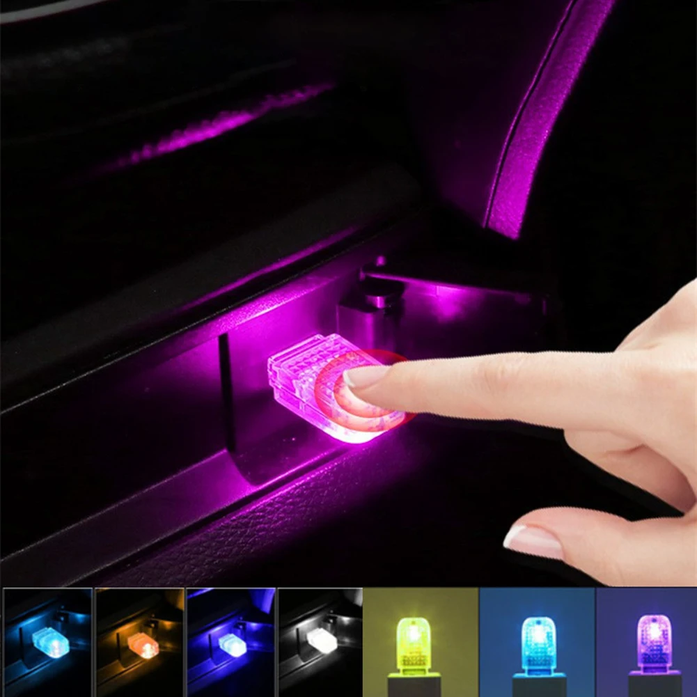 Car Mini Led Atmosphere Light 5V Touch Switch Lampada Decorativa Interfaccia Usb Holiday Party Interior Decor Ambient Mood Gadgets
