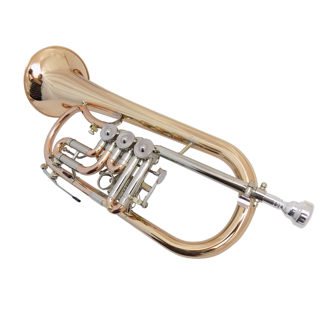 High Quality Bb Flugelhorn Musical Instruments Gold Brass Material Lacquer Surface with Case Mouthpiece Professional Performance