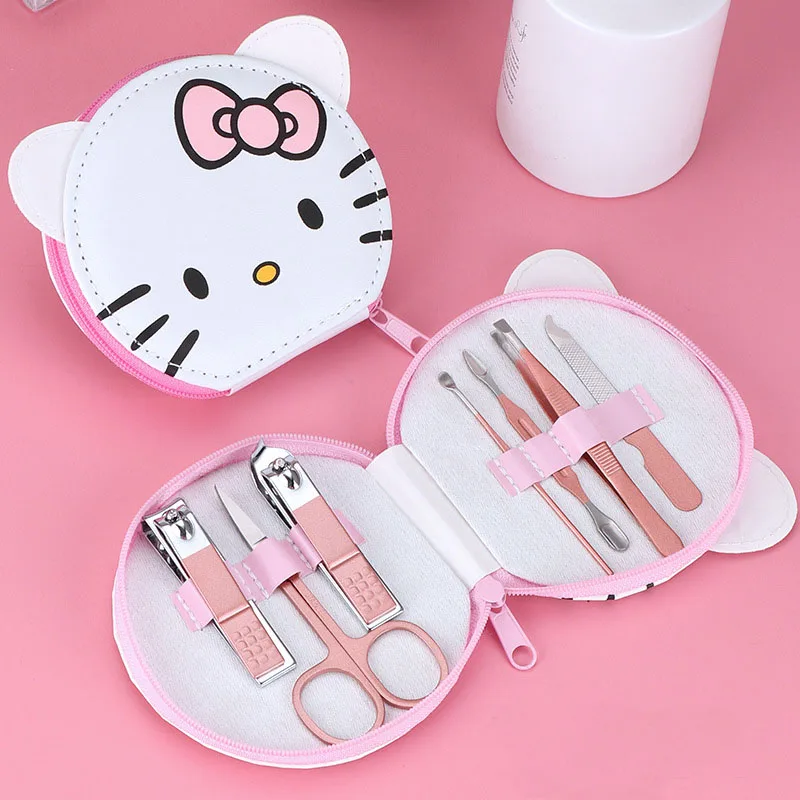 

7Pcs Kawaii Sanrio Anime Nail Clipper Set Cute Hello Kitty Cartoon Sharp and Easy To Use Nail Art Tool Portable Set Gifts Girls