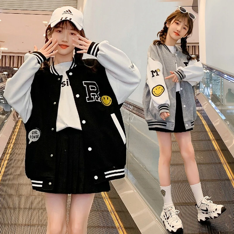 

Spring Fall Winter Girls Clothes Baseball loose Sports Jacket Kids Teens Fashion letters Child Outwear Coats 6 7 8 9 10 11 Year